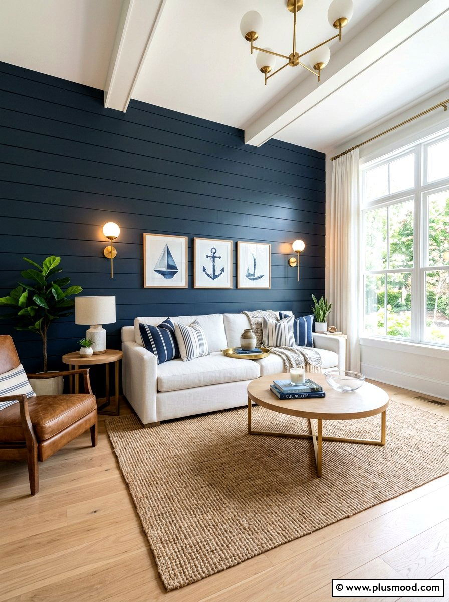 Navy Shiplap Living Room - 25 summer nautical decor ideas for living room