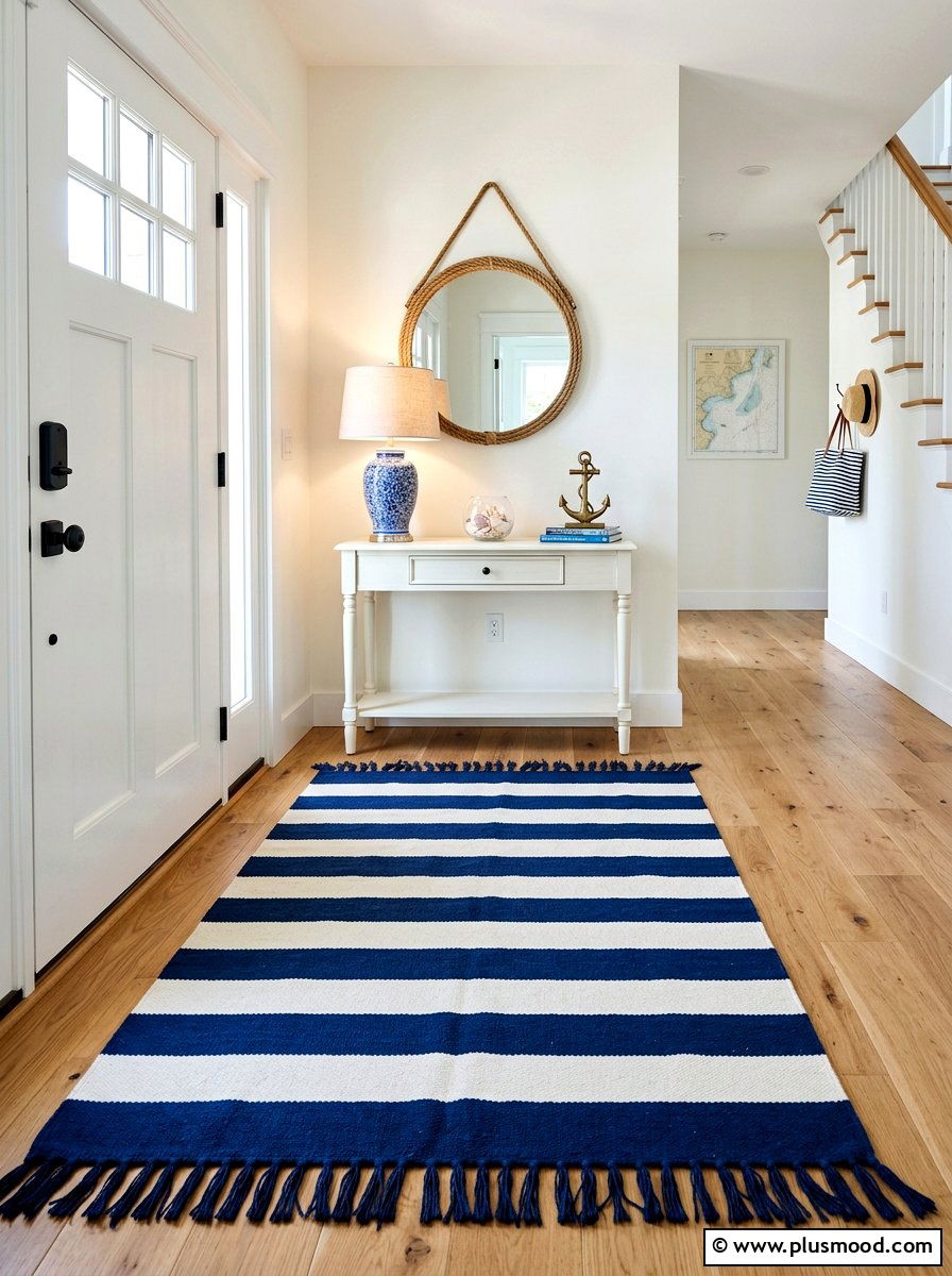 Navy Striped Rug - 25 summer home decor ideas
