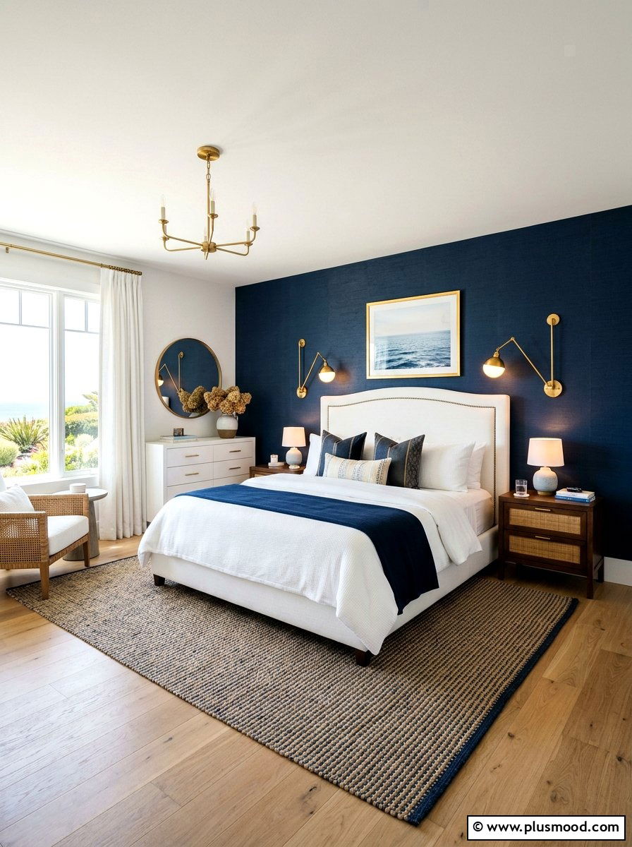 Navy accent wall - 25 summer coastal home decor ideas