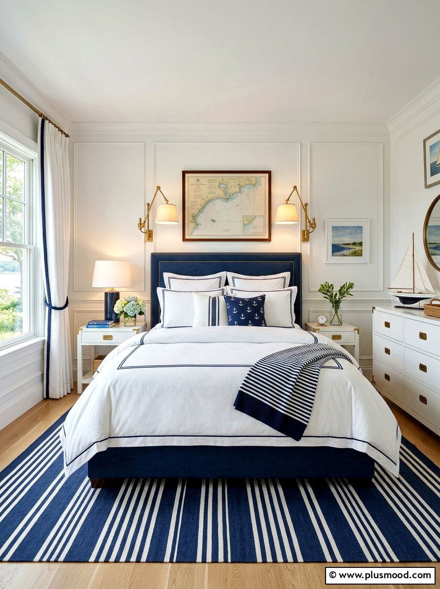 Navy and White Bedroom - 25 summer bedroom color ideas