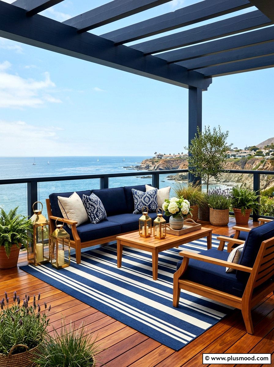 Navy and wood patio - 25 summer patio color ideas