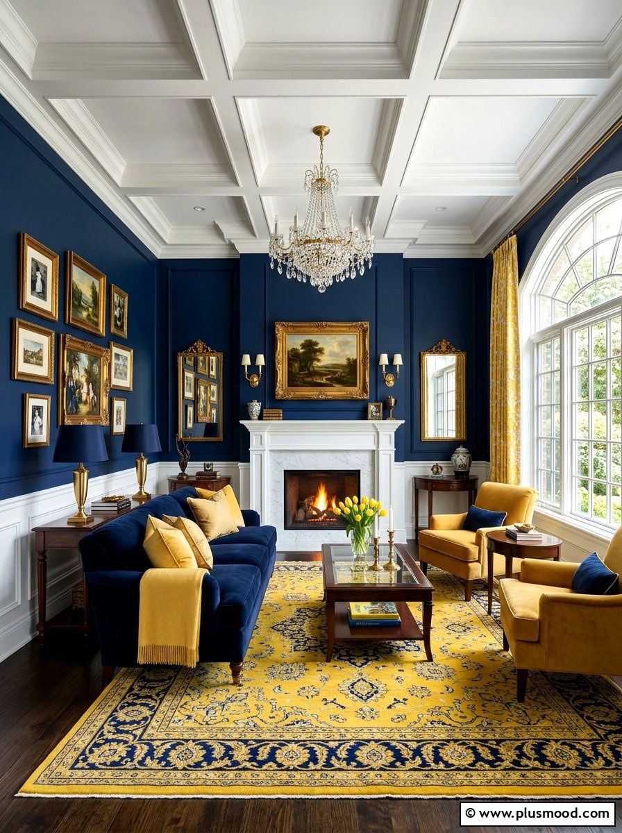 Navy blue and yellow living room - 25 yellow summer living room ideas