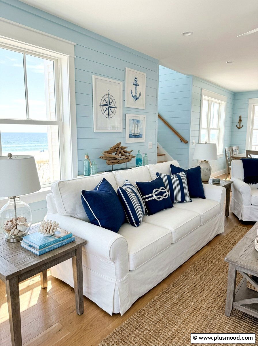 Navy blue beach house pillows - 25 summer throw pillow ideas for living room