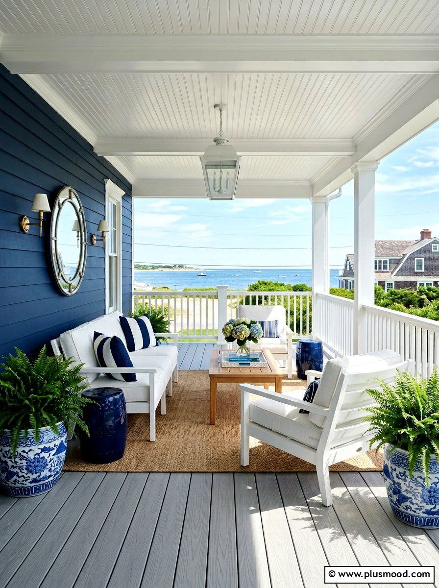 Navy blue coastal porch - 25 summer coastal porch ideas