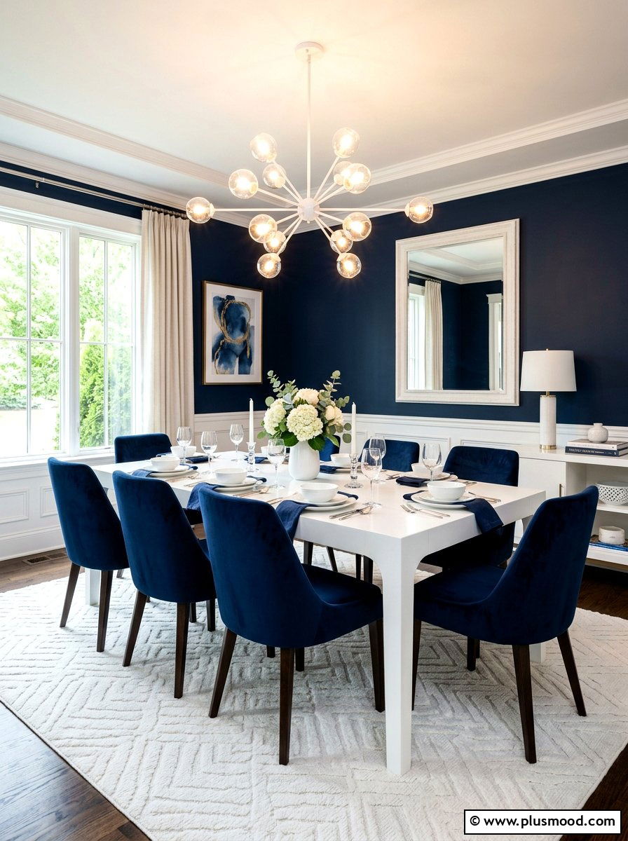 Navy blue dining room - 25 summer blue and white decor ideas