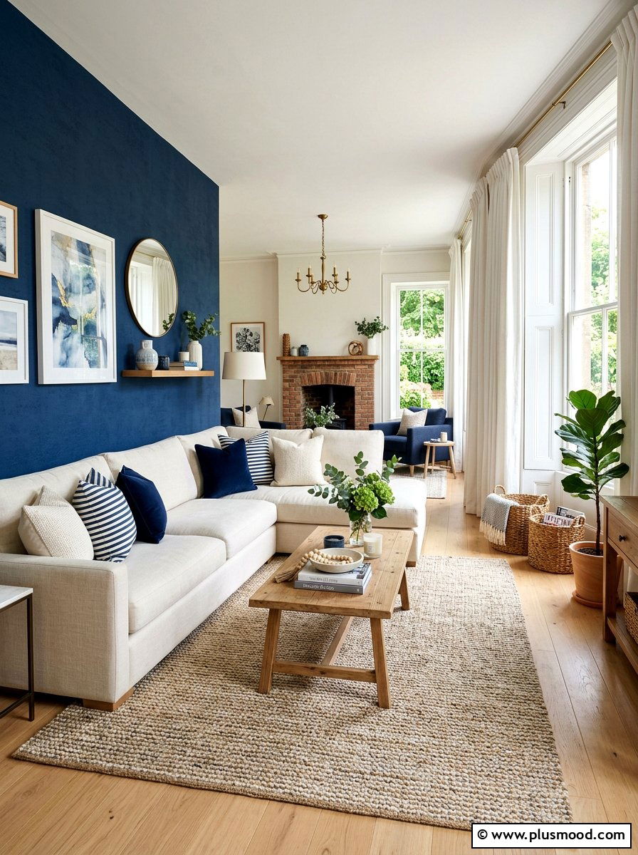 Navy blue living room - 25 summer nautical decor ideas