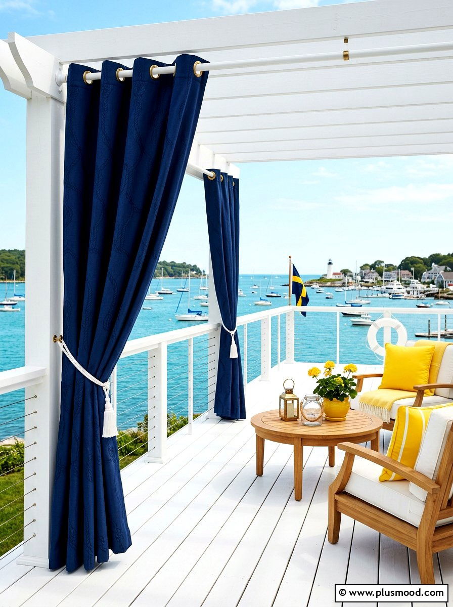Navy blue outdoor curtains - 25 summer patio curtain ideas
