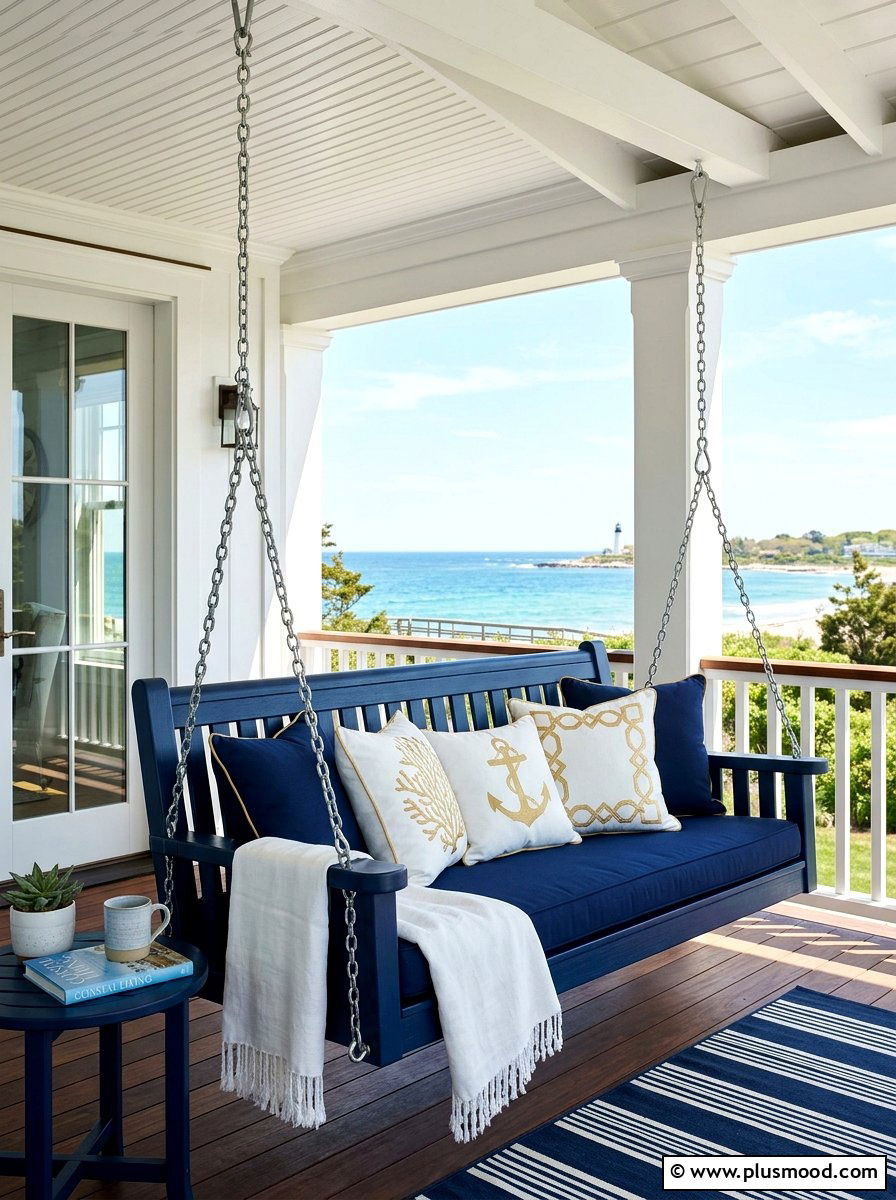 Navy blue porch swing - 25 summer porch swing curb appeal ideas