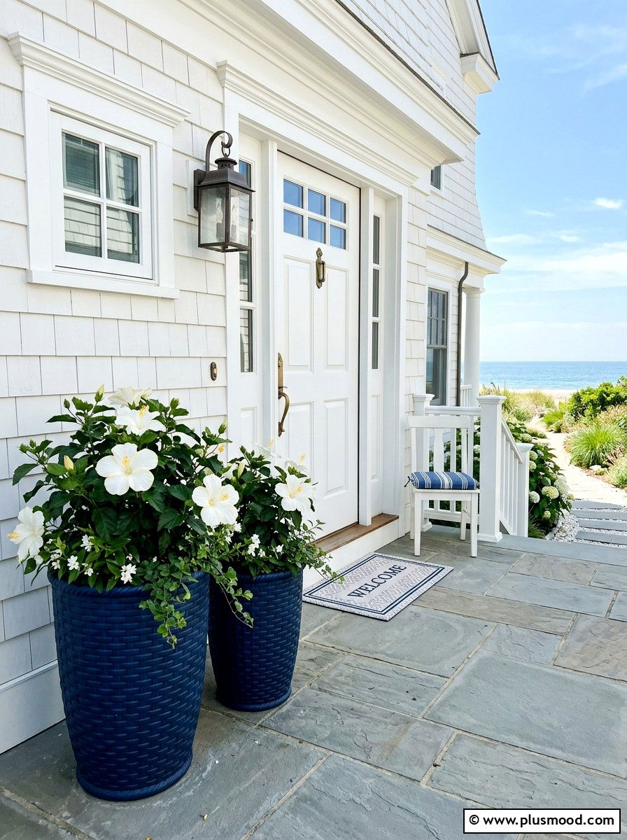 Navy blue resin planter - 25 summer coastal planter ideas