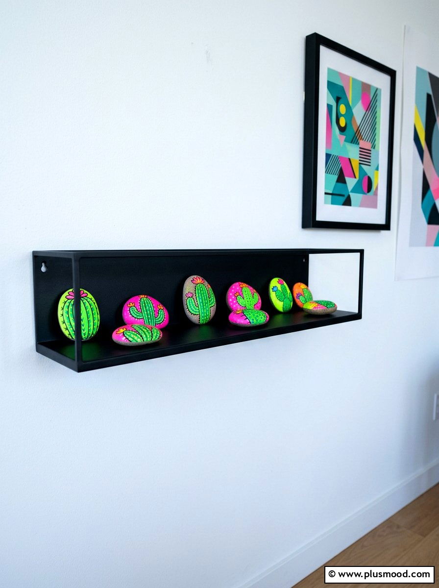Neon Cactus Stone - 25 painted rock ideas with cactus design