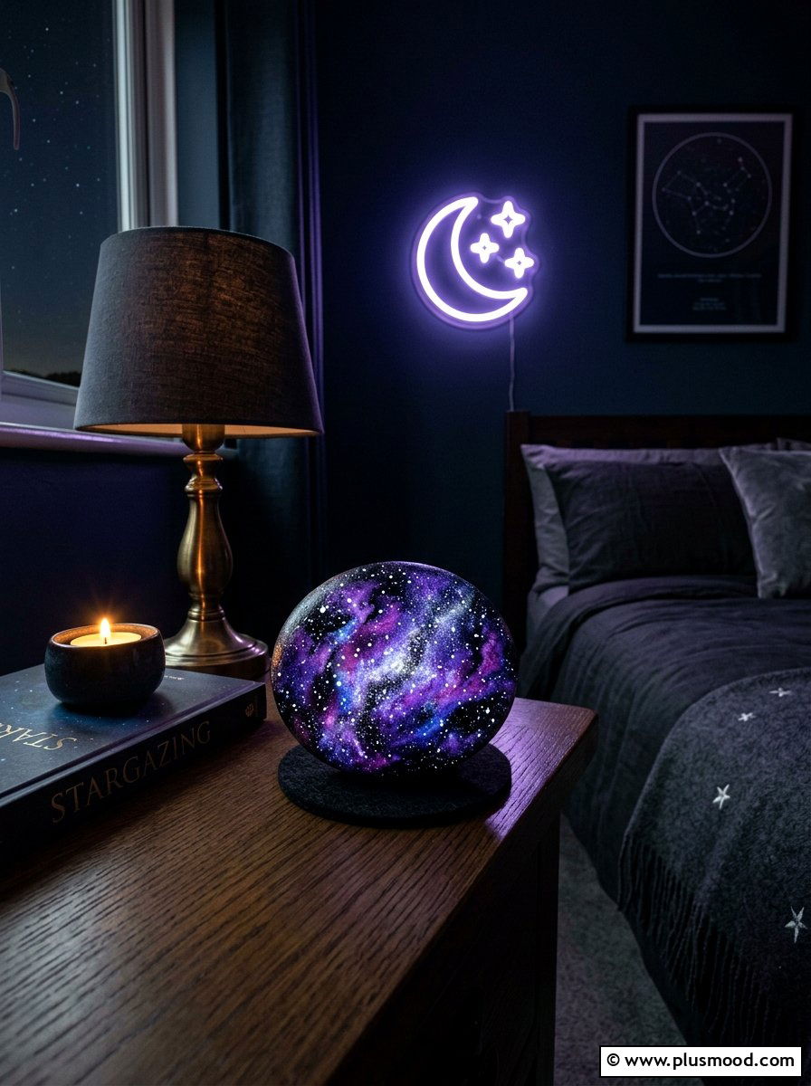 Neon Glow In The Dark Galaxy Stone - 25 painted rock ideas for kids birthday gifts