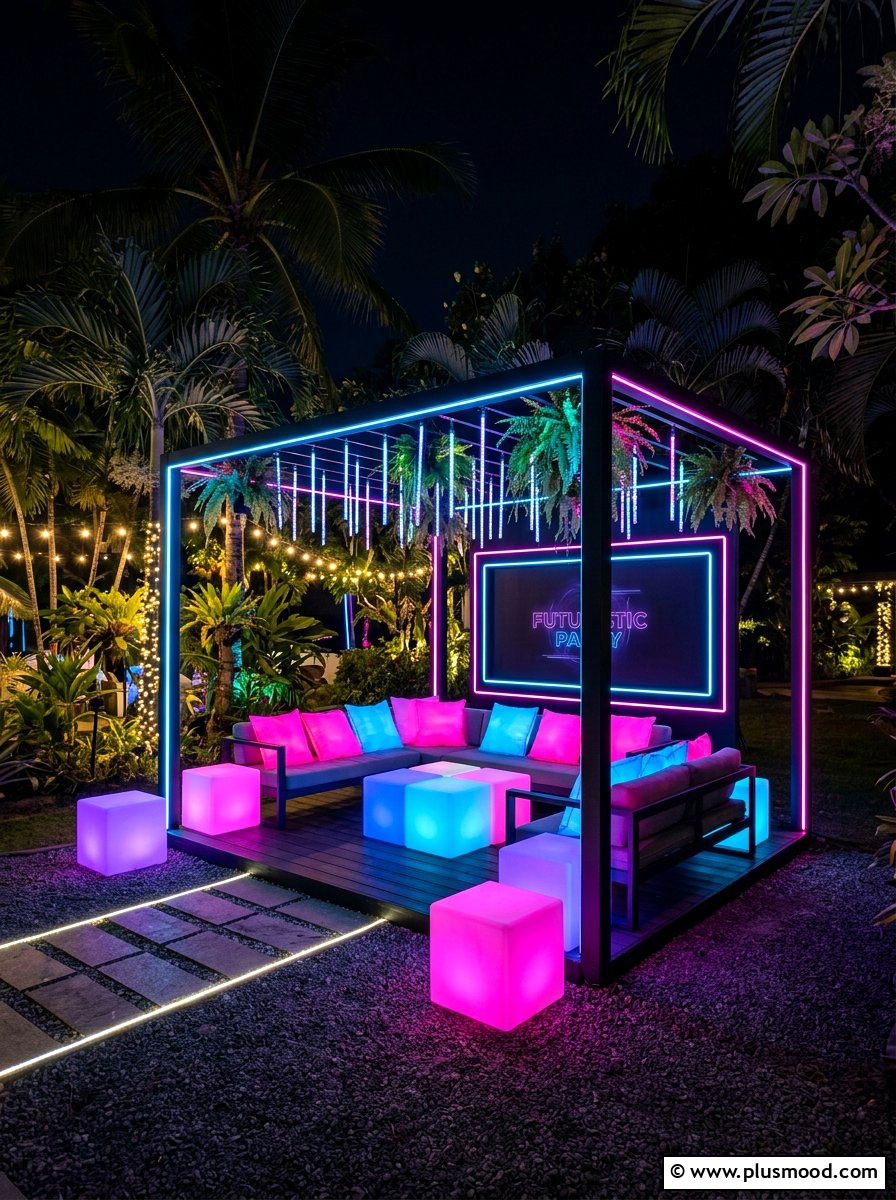 Neon Glow Setup - 25 summer backyard movie night ideas