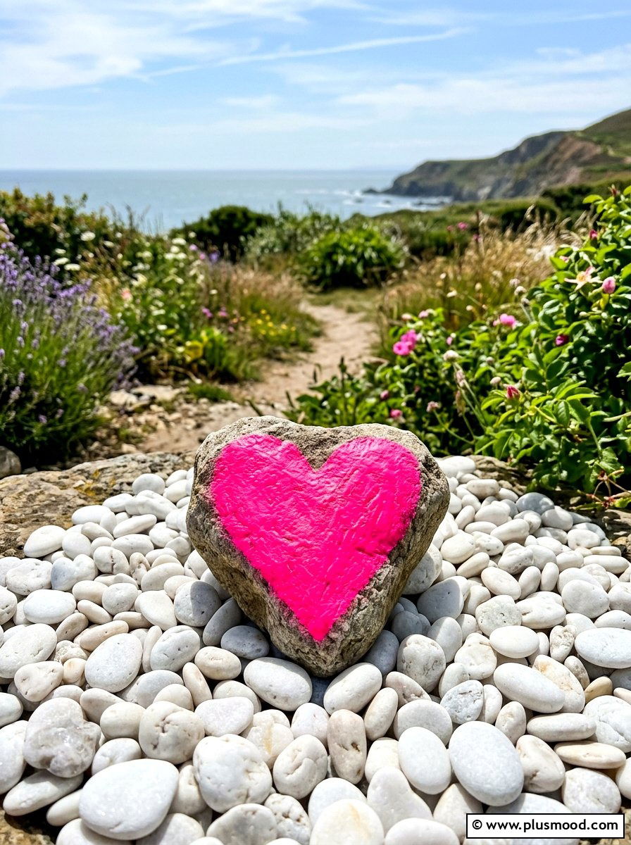 Neon Heart Stone - 25 painted rock ideas with glow in the dark paint