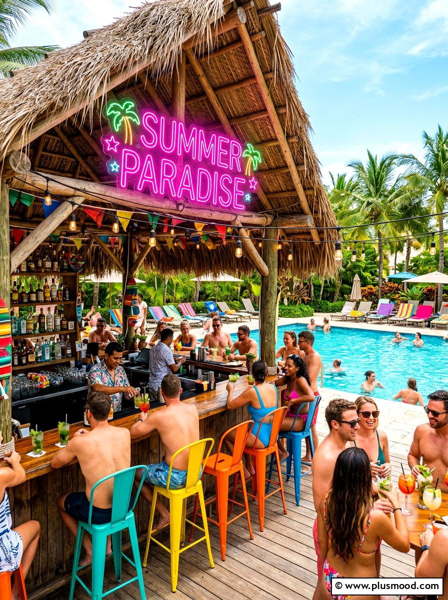 Neon Pool Side Sign - 25 summer pool lighting ideas