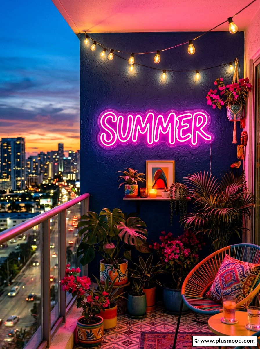 Neon Sign Feature - 25 summer balcony wall decor ideas