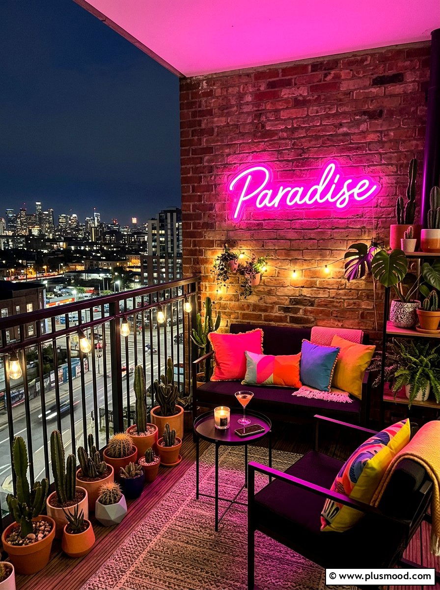 Neon Sign For Balcony Wall - 25 summer balcony lighting ideas