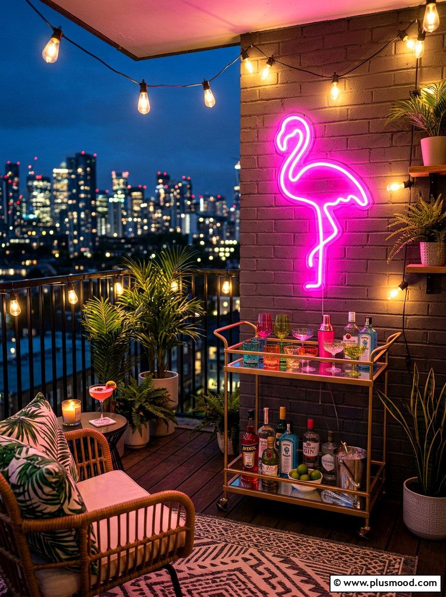 Neon balcony sign - 25 summer colorful balcony ideas