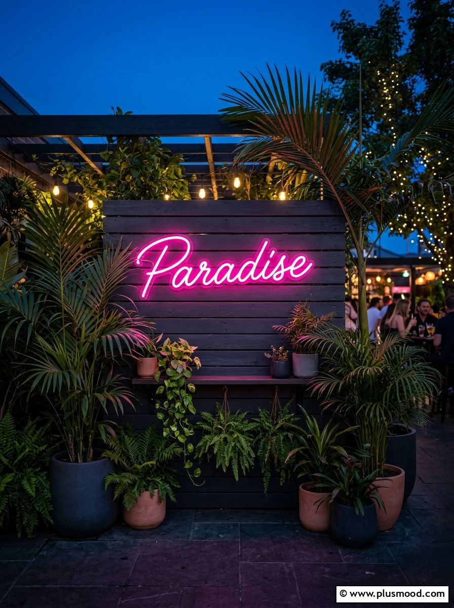 Neon garden wall sign - 25 outdoor garden decor ideas with wall art