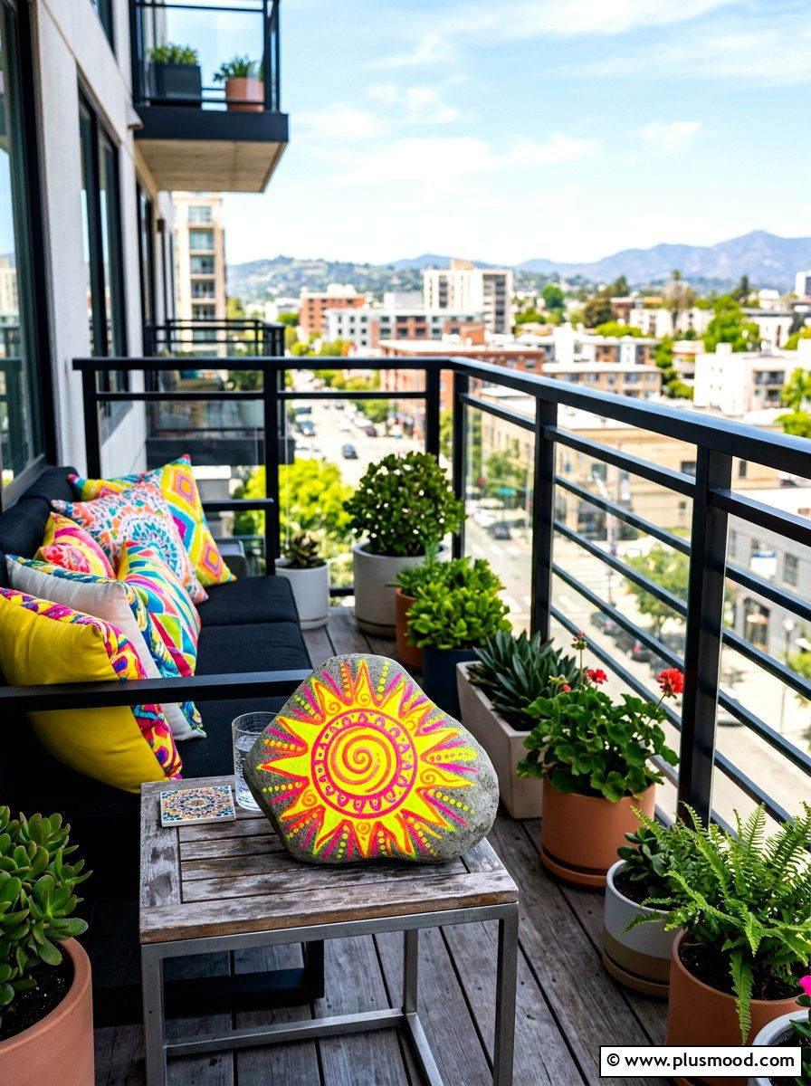 Neon sun vibe - 25 painted rock ideas with sun design