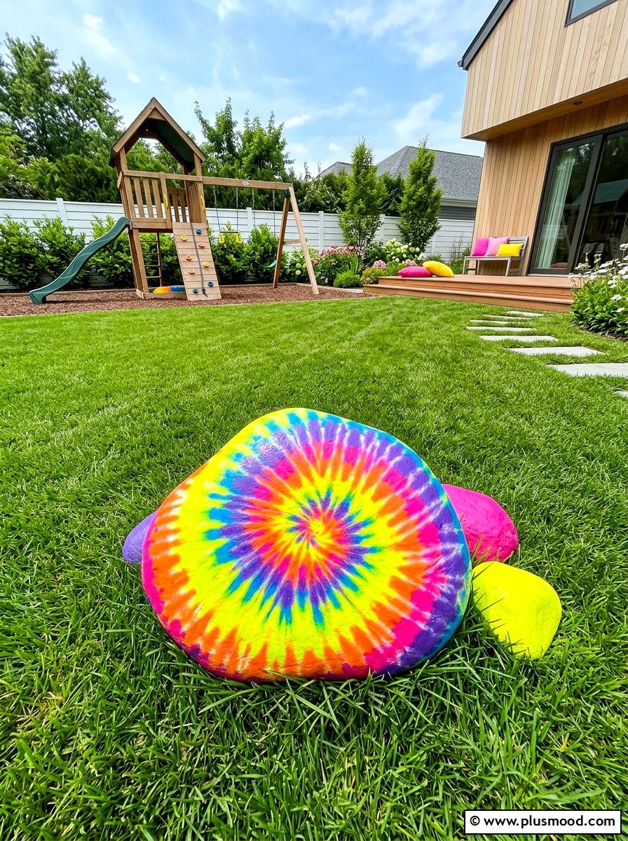 Neon tie dye rock painting - 25 painted rock ideas with tie dye effect