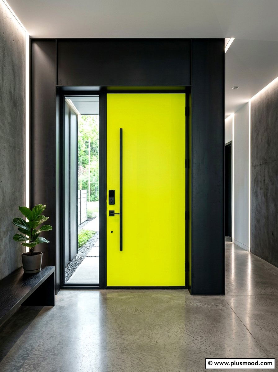 Neon yellow front door modern home - 25 summer yellow front door ideas