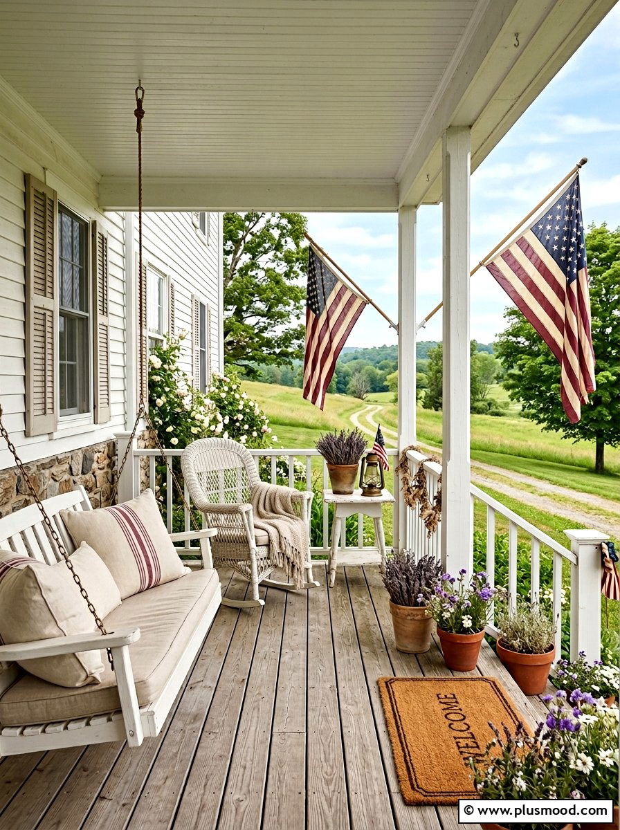 Neutral Americana Decor - 25 summer front porch decor ideas with flags