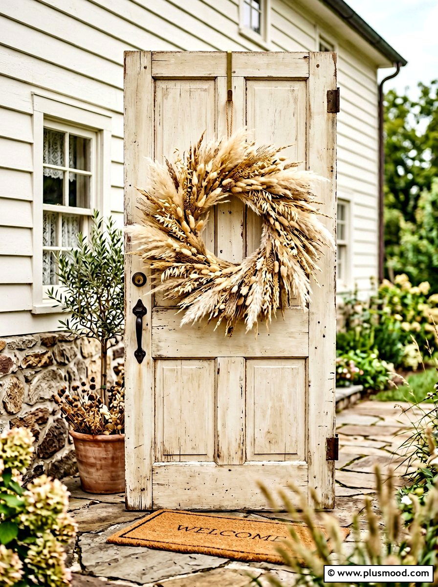 Neutral Dried Grass Wreath - 25 summer to fall wreath ideas