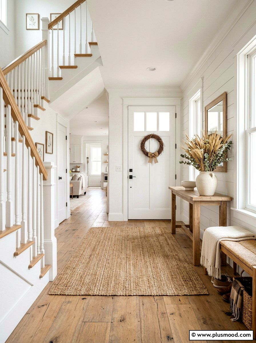 Neutral Farmhouse Entryway - 25 summer to fall entryway ideas