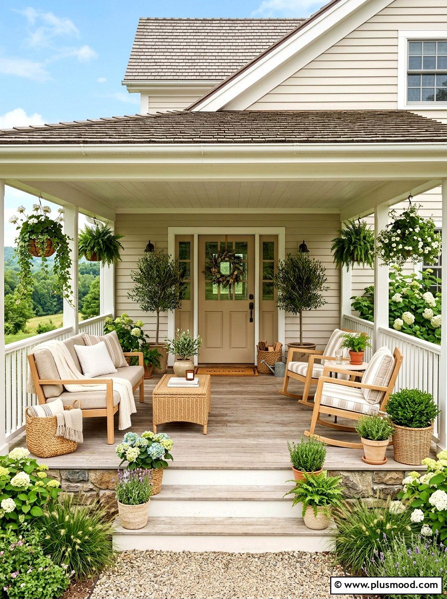 Neutral Farmhouse Front Porch - 25 summer farmhouse front porch ideas