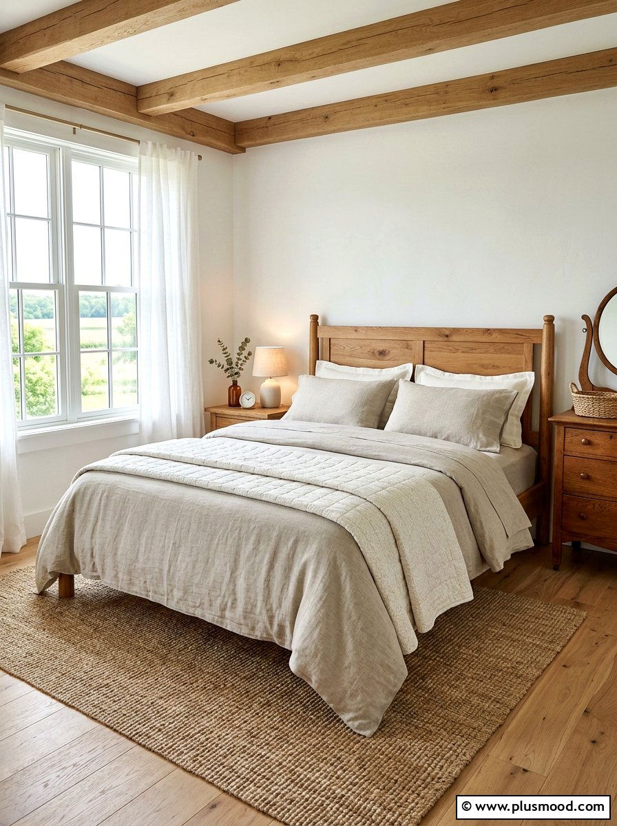 Neutral Linen Bedding - 25 summer farmhouse home decor ideas