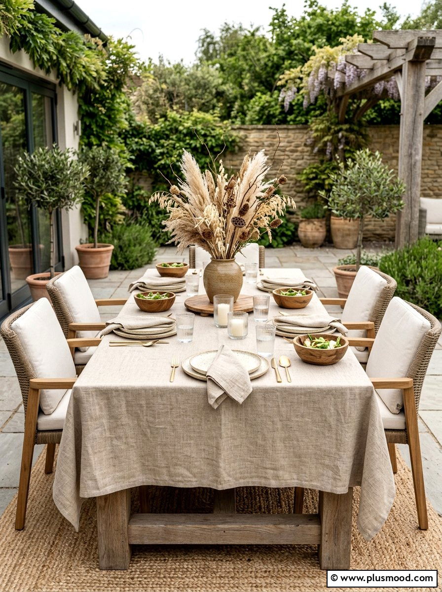 Neutral Linen Outdoor Table - 25 late summer tablescape ideas