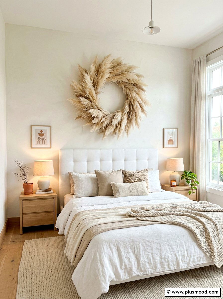 Neutral Pampas Wreath - 25 summer boho home decor ideas