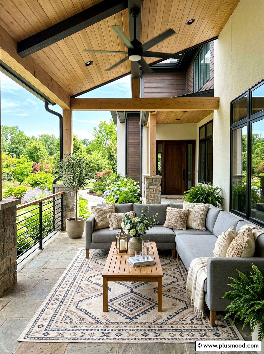 Neutral Performance Fabric Sectional - 25 summer modern front porch ideas