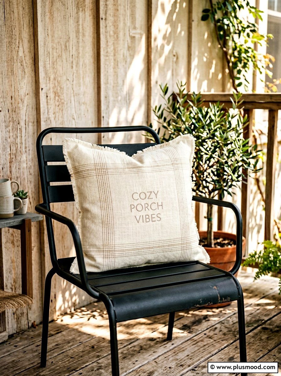 Neutral Porch Pillow - 25 summer minimalist front porch ideas