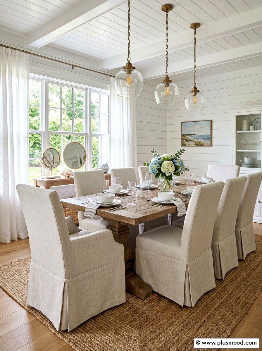 Neutral Slipcovered Dining Chair - 25 summer neutral decor ideas