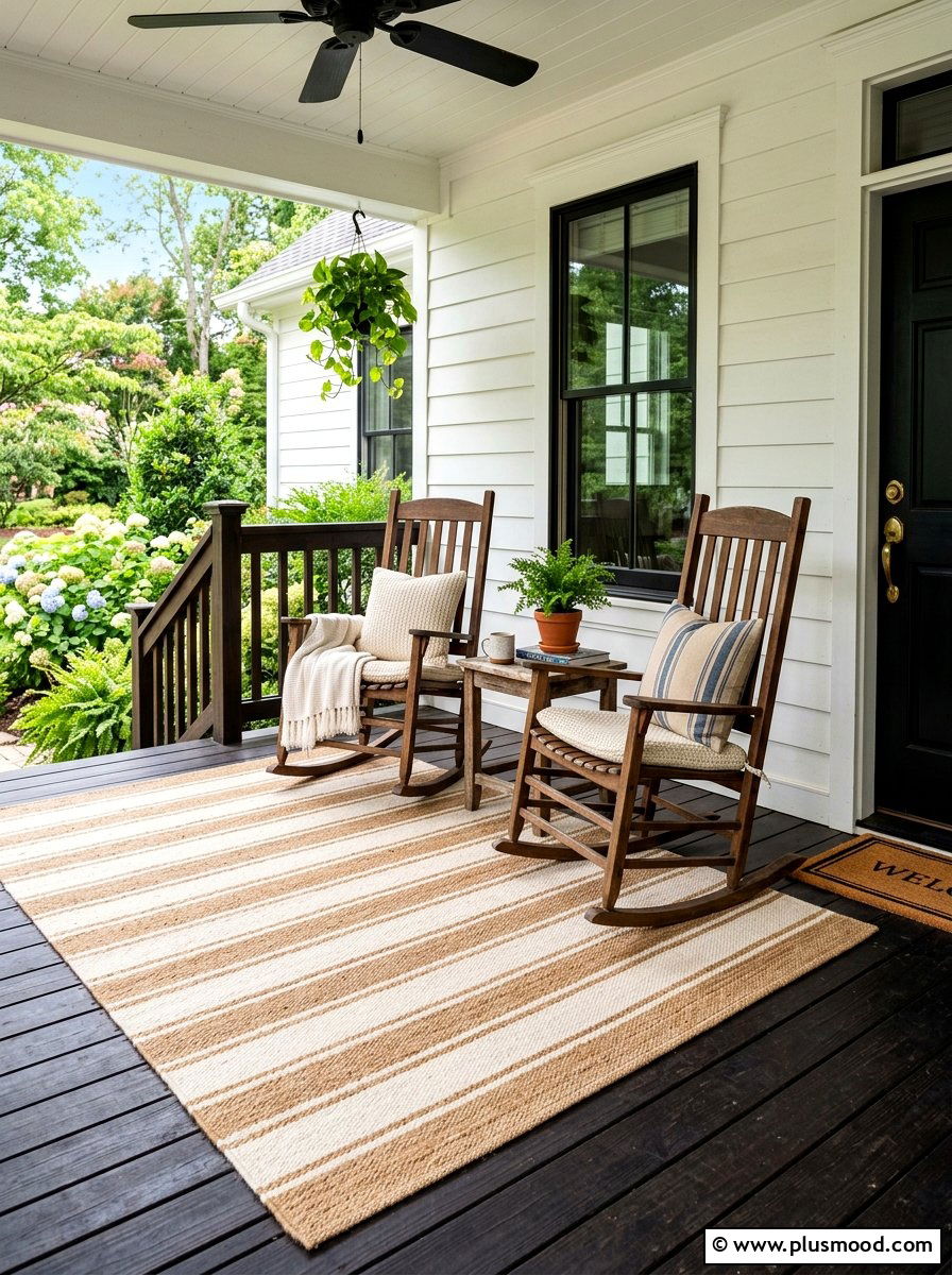Neutral Striped Outdoor Rug - 25 summer neutral curb appeal ideas