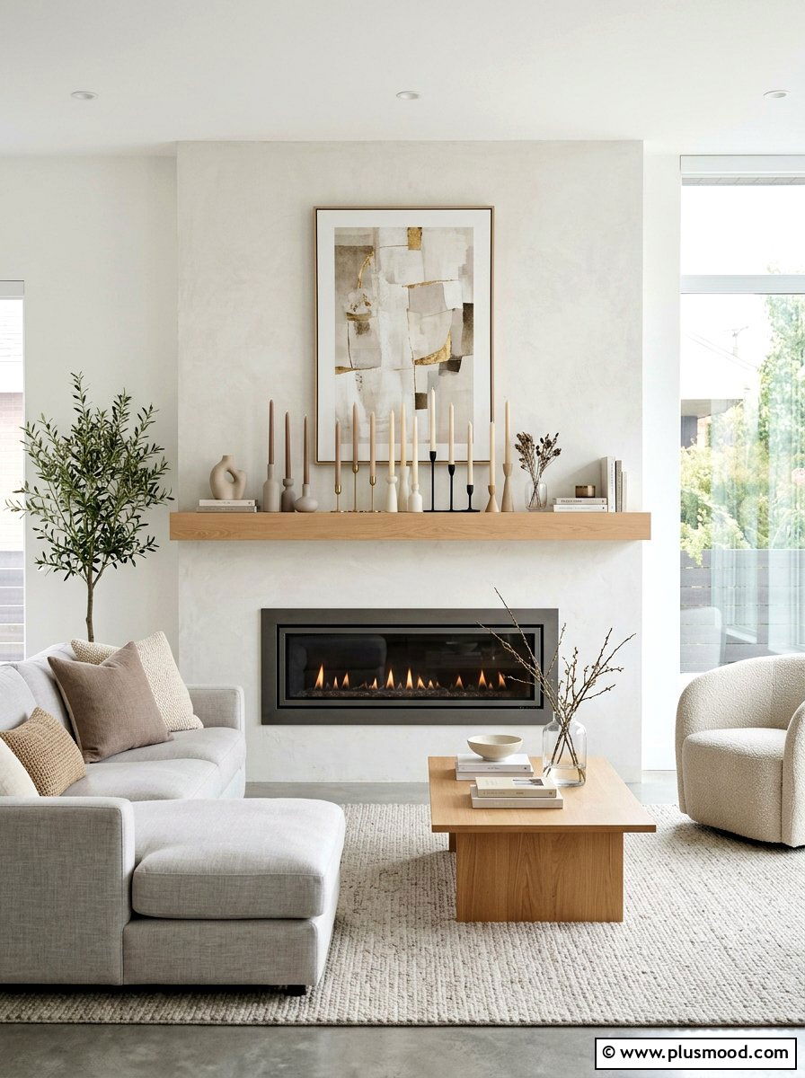 Neutral Taper Candle Mantel - 25 summer to fall mantel ideas