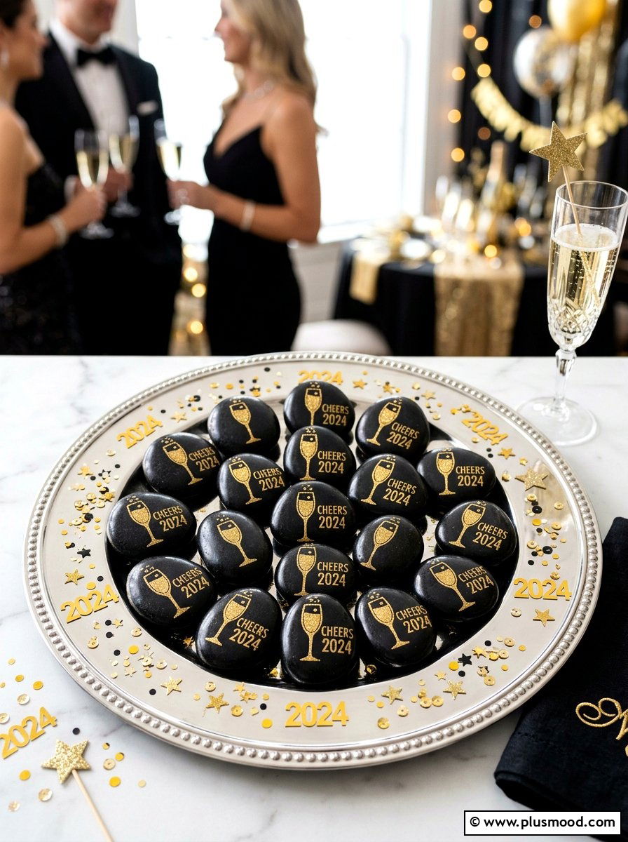 New Year glass toast rock - 25 painted rock ideas with holiday theme