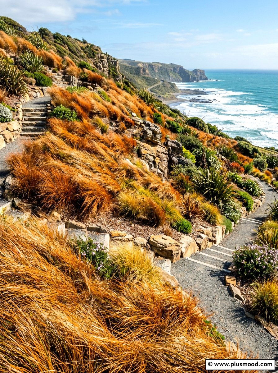 New Zealand Wind Grass Slope - 25 summer ornamental grass landscaping ideas