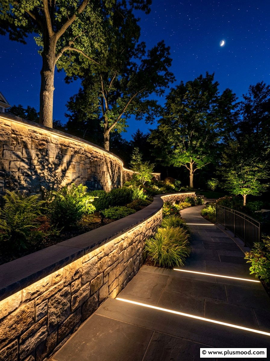 Night Lighting Retaining Wall - 25 summer retaining wall landscaping ideas