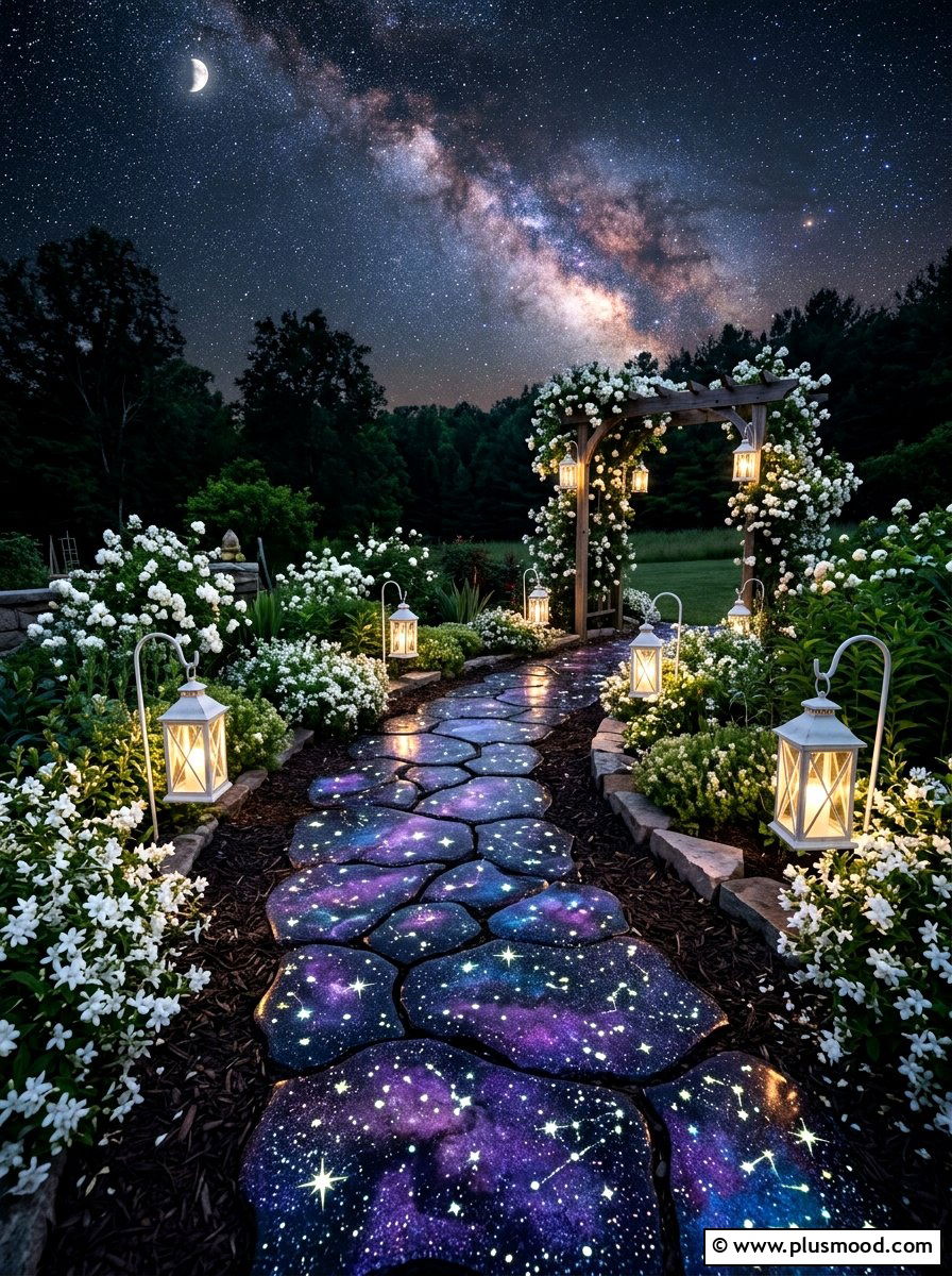 Night Sky Galaxy Stone - 25 painted rock ideas for pathway markers