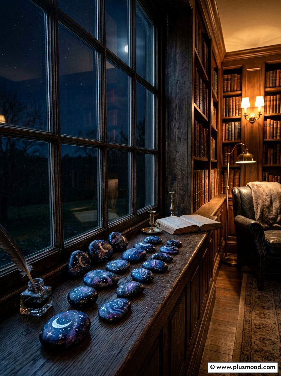 Night Sky Painted Rocks - 25 painted rock ideas for window sill display