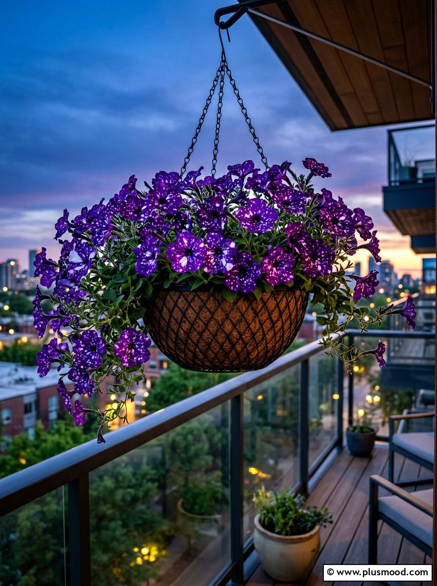 Night Sky Petunia Basket - 25 summer planters with petunias ideas