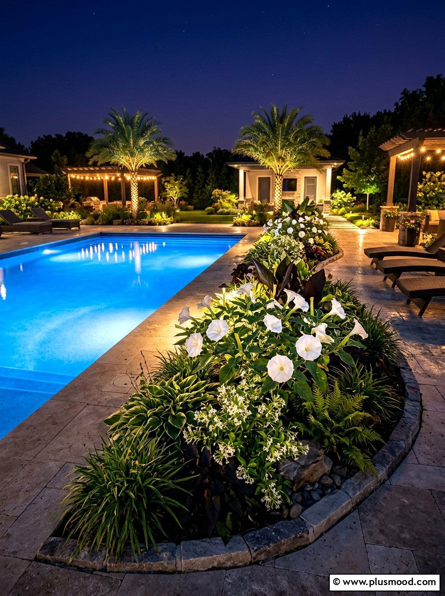 Night blooming pool flower beds - 25 pool landscaping ideas with flower beds