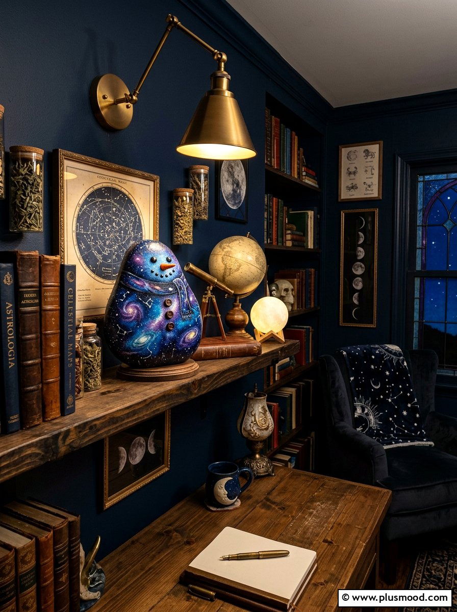 Night sky snowman art - 25 painted rock ideas with snowman art