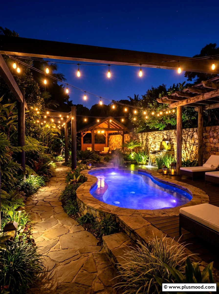 Nighttime Spa Lighting - 25 summer backyard spa ideas