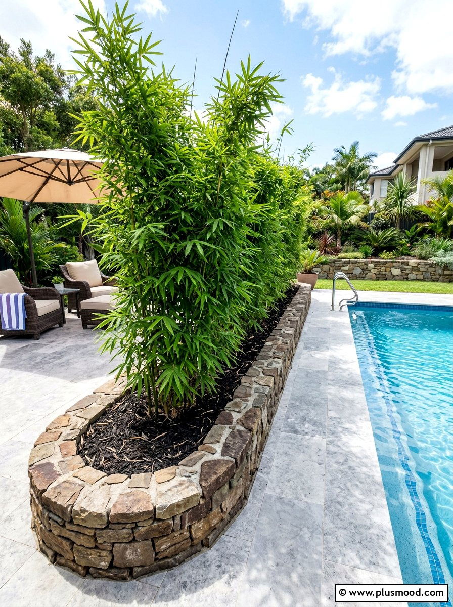 Non Invasive Bamboo Poolside - 25 pool landscaping ideas with bamboo