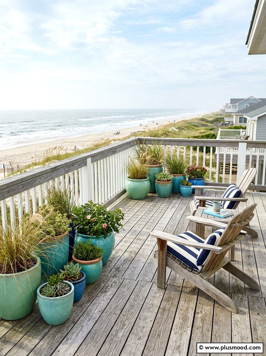 Ocean Blue Beach House Deck - 25 summer blue planter styling ideas