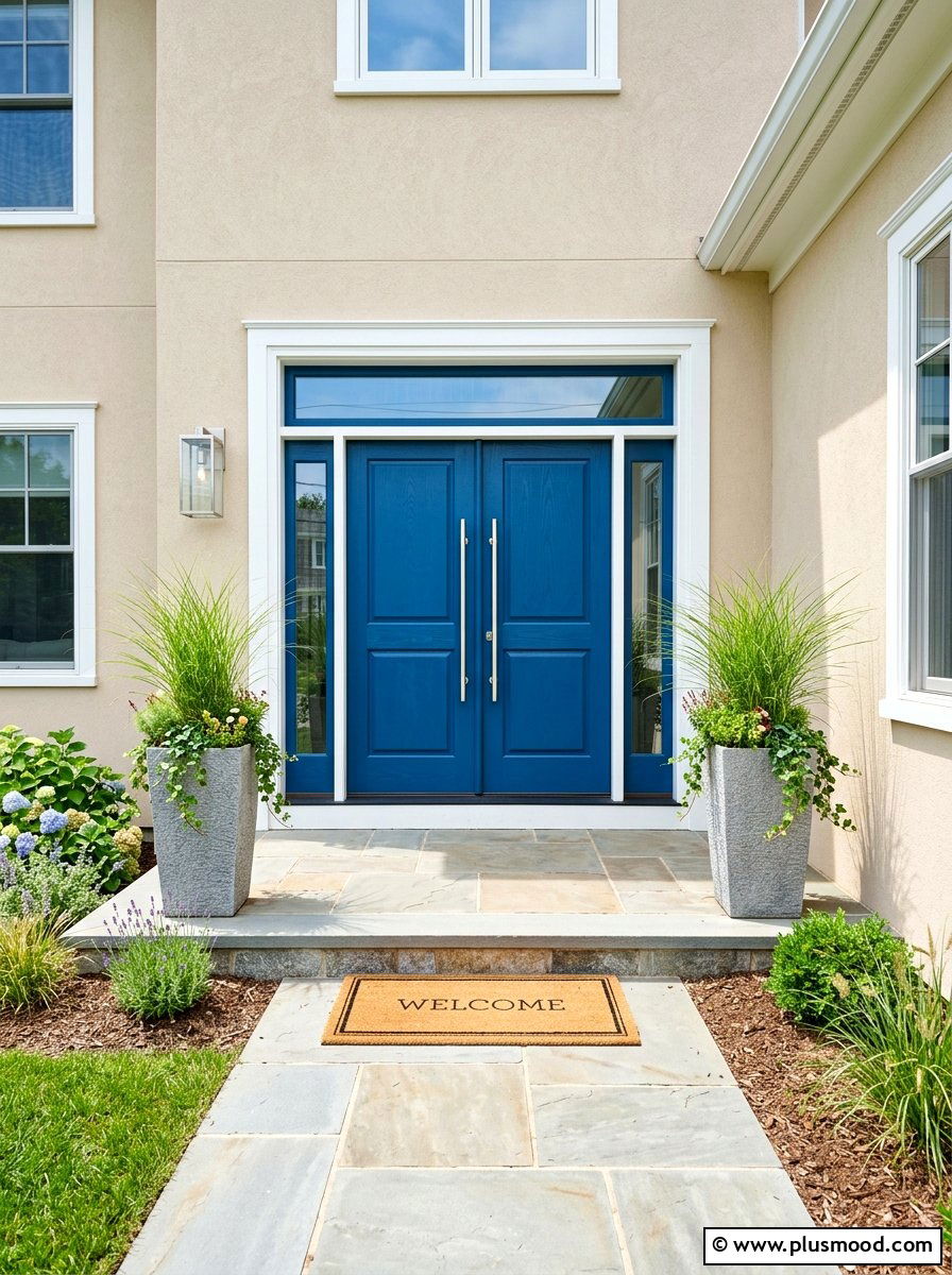 Ocean Blue Double Doors - 25 summer blue front door ideas