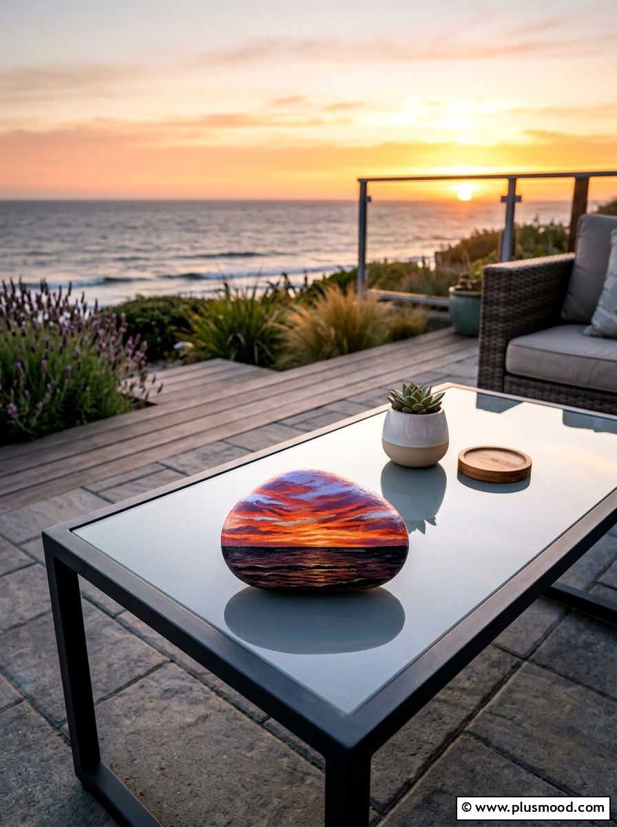 Ocean Sunset Horizon - 25 painted rock ideas with beach theme